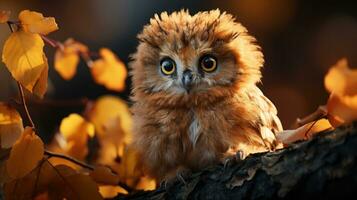 Enchanting Baby Owl in Autumn Forest AI Generated photo