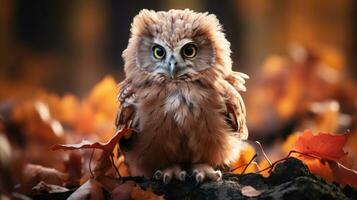 Enchanting Baby Owl in Autumn Forest AI Generated photo