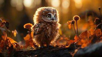 Enchanting Baby Owl in Autumn Forest AI Generated photo