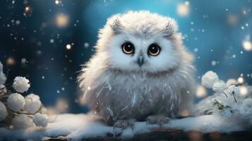 Magical Cinematic Photography of a Cute Baby Snow Owl AI Generated photo