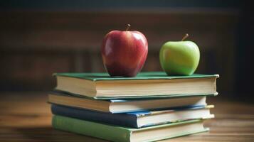 CloseUp of a Stack of Five School Books AI Generated photo