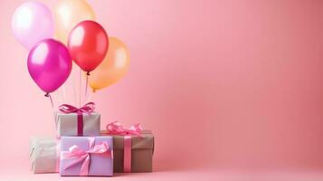 Colorful Balloons Bunch Tied with a Gift Box AI Generated photo