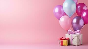 Colorful Balloons Bunch Tied with a Gift Box AI Generated photo