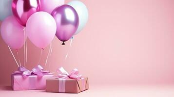 Colorful Balloons Bunch Tied with a Gift Box AI Generated photo
