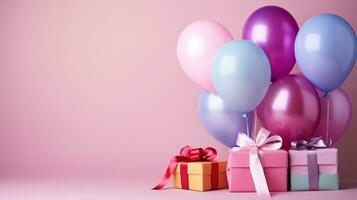 Colorful Balloons Bunch Tied with a Gift Box AI Generated photo