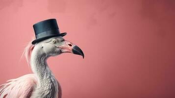 Pink Flamingo with Top Hat AI Generated photo