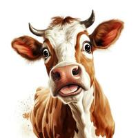 gracioso vaca clipart en blanco antecedentes ai generado foto