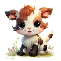 Adorable Baby Cow with Butterfly  Cartoon Style Clipart AI Generated photo