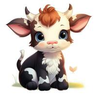 adorable bebé vaca con mariposa dibujos animados estilo clipart ai generado foto