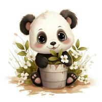 Adorable Baby Panda with Minimalist Flowers AI Generated photo