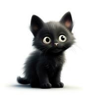 Cute Black Kitten in Pixar Style on White Background AI Generated photo