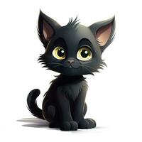 Adorable PixarStyle Clipart of a Cute Black Kitten on White Background AI Generated photo
