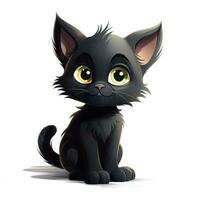 adorable estilo pixar clipart de un linda negro gatito en blanco antecedentes ai generado foto