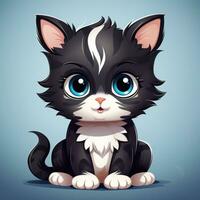 adorable negro y blanco gatito clipart en blanco antecedentes ai generado foto