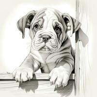 Cute Bulldog Puppy Peeping  Hand Drawn Clipart Image AI Generated photo