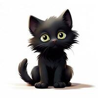 Cute Black Kitten in Pixar Style on White Background AI Generated photo