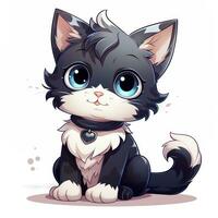 Adorable Black and White Kitten Clipart on White Background AI Generated photo