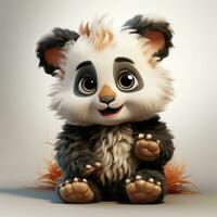 Cute Fluffy Baby Panda in Disney Style Clipart on White Background AI Generated photo