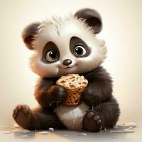 Adorable Baby Panda Holding a HeartShaped Cookie in Disney Style AI Generated photo