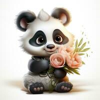 Adorable Baby Panda Holding a Flower  Disney Style Clipart AI Generated photo