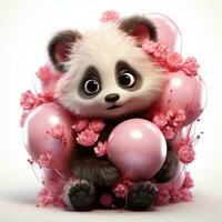 Cute Fluffy Baby Panda Holding a Pink Balloon AI Generated photo