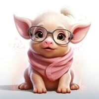 Adorable Baby Pig Wearing Glasses Clipart on White Background AI Generated photo