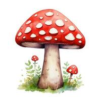 Cute HandPainted Toadstool Watercolor Clipart on White Background AI Generated photo