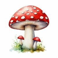 Cute Toadstool Watercolor Clipart on White Background AI Generated photo