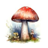 Cute Toadstool Watercolor Clipart on White Background AI Generated photo