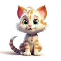 Cute Kitten in Pixar Style Clipart on White Background AI Generated photo