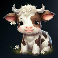 Cute Baby Cow with Flowers  Disney Style Clipart AI Generated photo