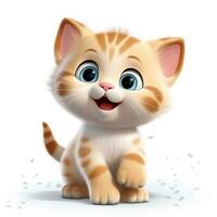 Cute Kitten in Pixar Style on White Background AI Generated photo