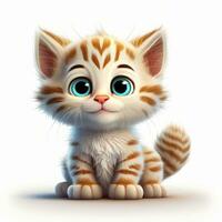 Cute Kitten in Pixar Style Clipart on White Background AI Generated photo