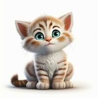 Cute Kitten in Pixar Style on White Background AI Generated photo