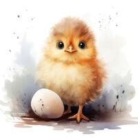 Adorable Baby Chick Hatching from Egg  Watercolor Clipart on White Background AI Generated photo