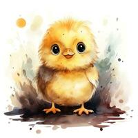 Cute Little Chick Hatching from an Egg  Watercolor Clipart on White Background AI Generated photo