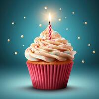 Cute Little Birthday Cupcake with Candle Clipart on White Background AI Generated photo