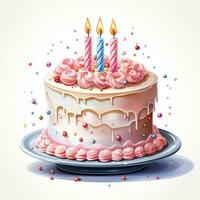 Cute Little Birthday Cake Clipart on White Background AI Generated photo