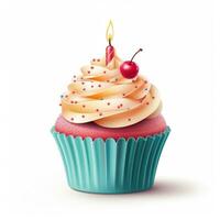 Cute Little Birthday Cupcake with Candle Clipart on White Background AI Generated photo