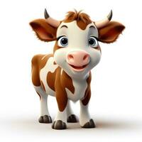 linda pequeño vaca en pixar estilo clipart en blanco antecedentes ai generado foto