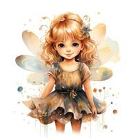 Cute Little Fairy Watercolor Clipart on White Background AI Generated photo