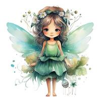 Cute Little Fairy Watercolor Clipart on White Background AI Generated photo