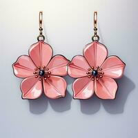 Cute Pink Flower Earrings in Cartoon Style on White Background AI Generated photo