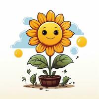 Cheerful Cartoon Style Clipart of a Cute Little Yellow Flower on White Background AI Generated photo