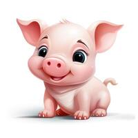 Adorable Pig Clipart on White Background AI Generated photo