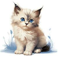 Adorable Ragdoll Kitten Clipart on White Background AI Generated photo