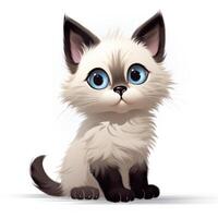 Adorable Ragdoll Kitten in Pixar Style on White Background AI Generated photo