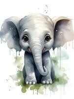 Adorable Watercolor Baby Elephant Clipart on White Background AI Generated photo