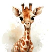 Adorable Watercolor Baby Giraffe Clipart on White Background AI Generated photo