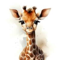 Adorable Watercolor Baby Giraffe Clipart on White Background AI Generated photo